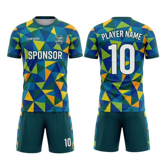 Custom soccer team uniforms with jersey and shorts for schools, clubs, and leagues